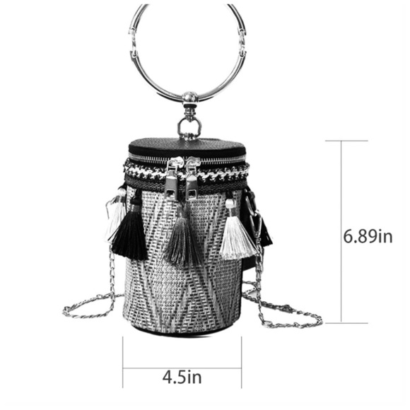 Cylindrical Woven Straw Bucket Crossbody Handbag/Shoul…Boho Chic Tassels - Picture 14 of 14